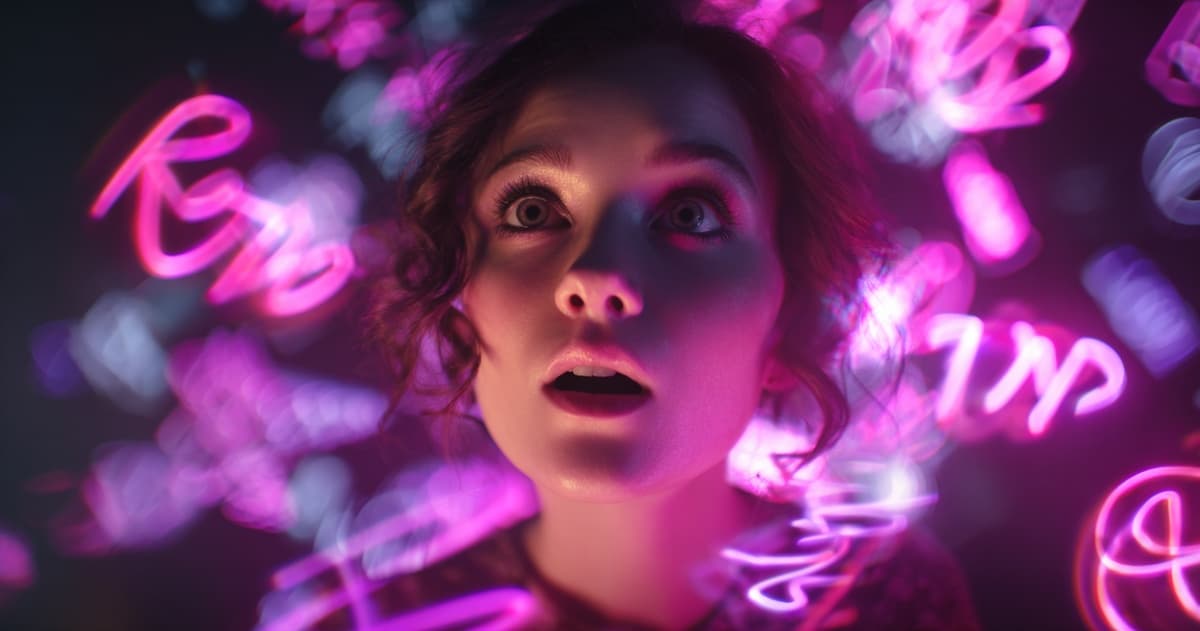 Woman surrounded by floating musical notes using ChangeLyric V2 Horizon Engine