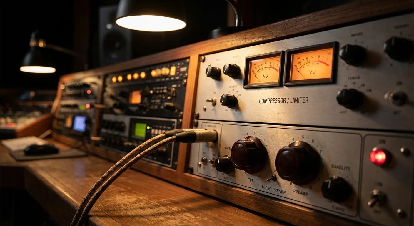 Professional studio vocal chain equipment with compressors and preamps