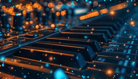 AI music generation technology continues to evolve rapidly Futuristic digital synthesizer keyboard representing AI music technology
