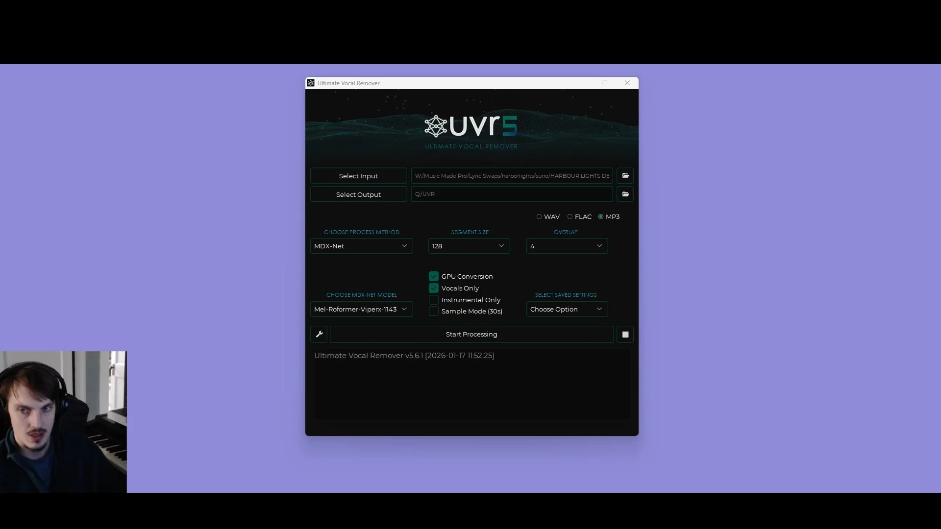 Ultimate Vocal Remover extracting vocals from Suno outputs