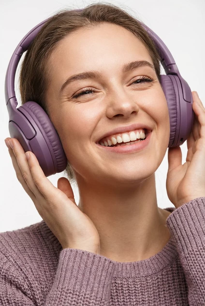 Happy woman listening to personalized song