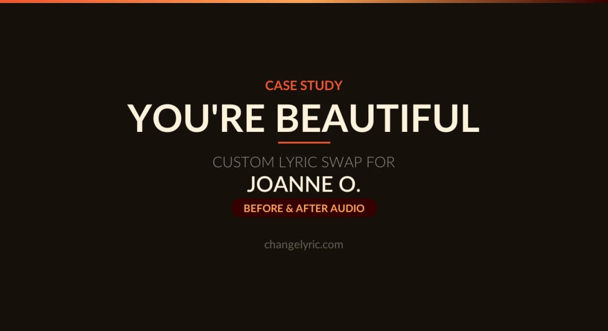 Custom lyric swap - You're Beautiful by James Blunt personalized as a wedding gift