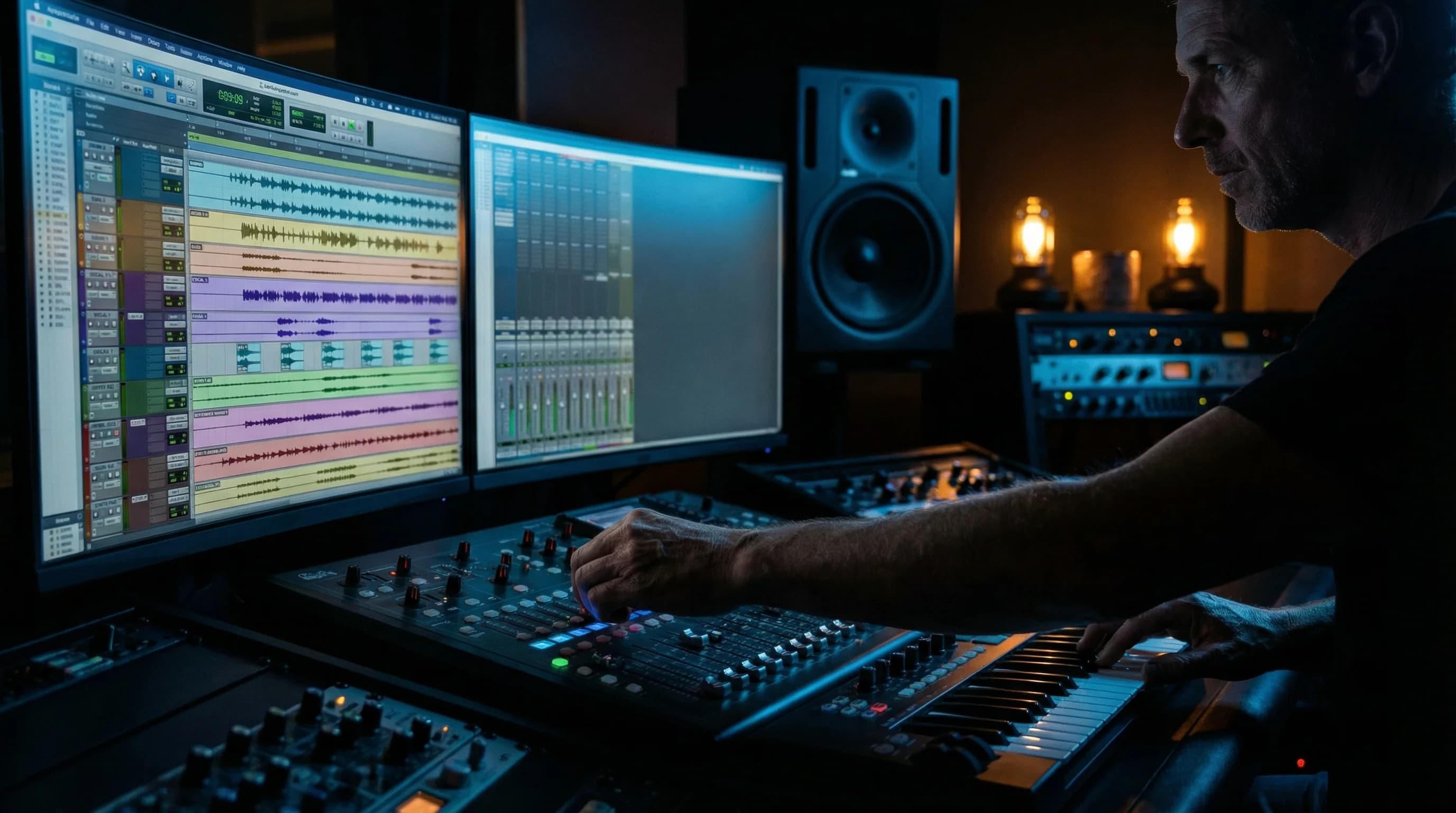 Professional audio workstation setup for vocal processing and lyric modification